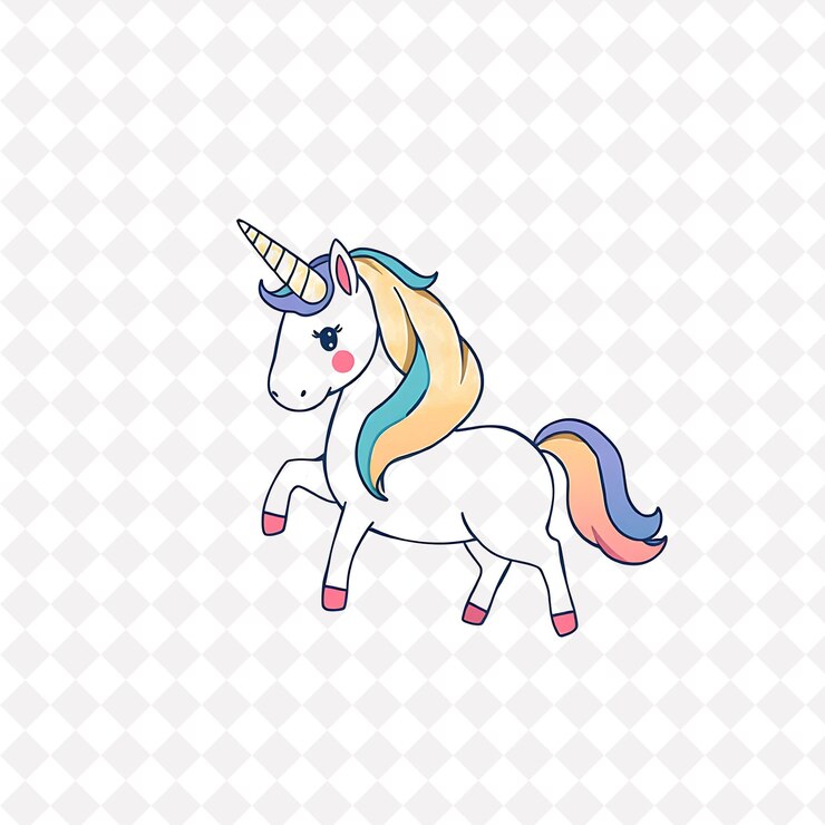 PSD png jolly unicorn avec des formes de croissant de lune étalées comme une constellation magique dessin d'animal mignon