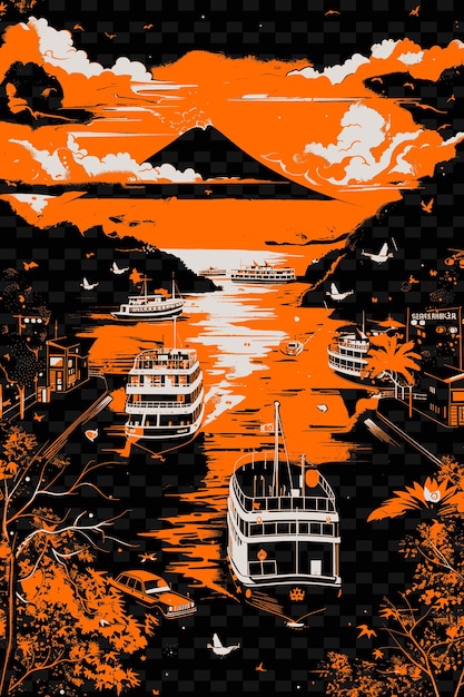 PSD png kagoshimas sakurajima com escena de rua vulcânica ash hot spr illustration cidades escena decoração de arte