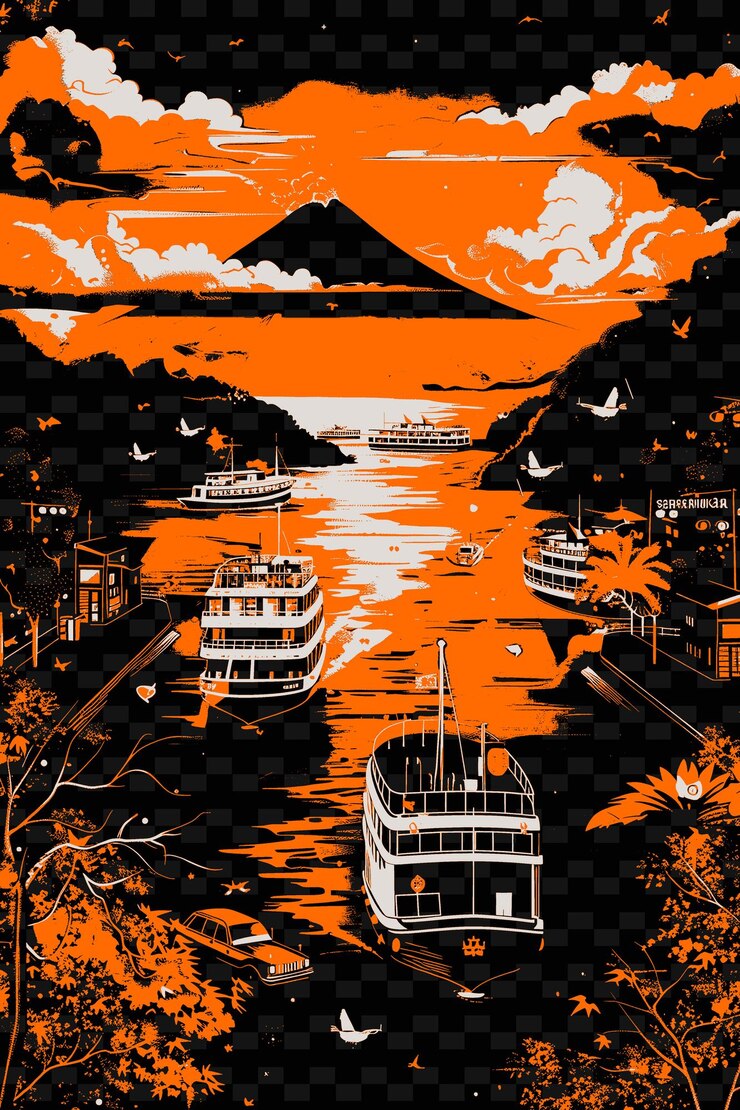 PSD png kagoshimas sakurajima con escena de la calle volcánica ceniza de spray caliente ilustración escenas de la ciudad decoración artística