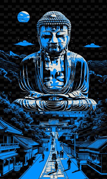 PSD png kamakuras großer buddha mit religiöser straßenszene tempel s illustration städte szene kunstdekor