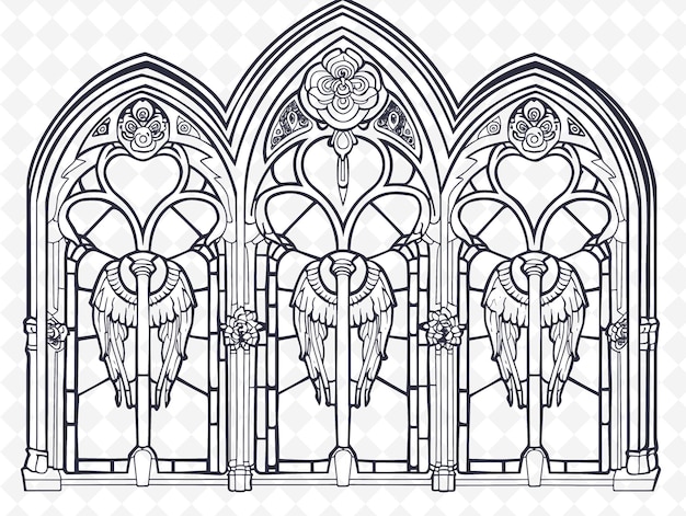 PSD png kathedrale fensterrahmenkunst mit engel und rose fensterdekoration illustration rahmenkunst dekorativ