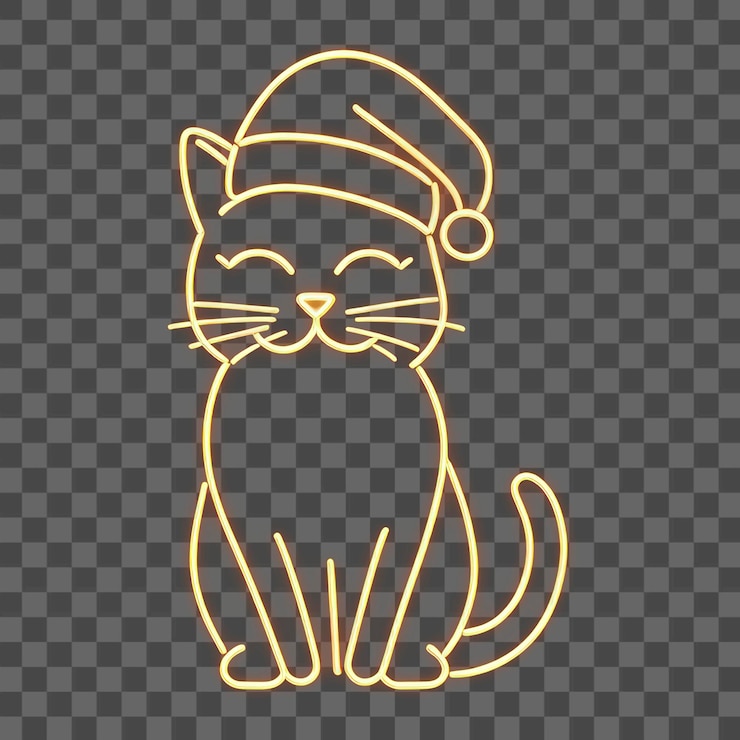 PSD png-katze mit weihnachtsmannshut weihnachtenlicht-neon