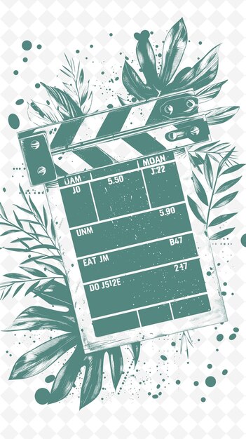 PSD png-kinematische postkarten-design mit einem film-clapboard-rahmen-stil outline arts scribble dekorativ