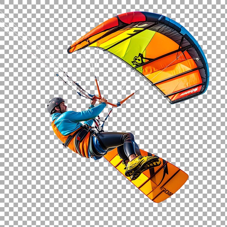 PSD png kitesurfer contra un fondo transparente para aventuras deportivas o proyectos de diseño al aire libre