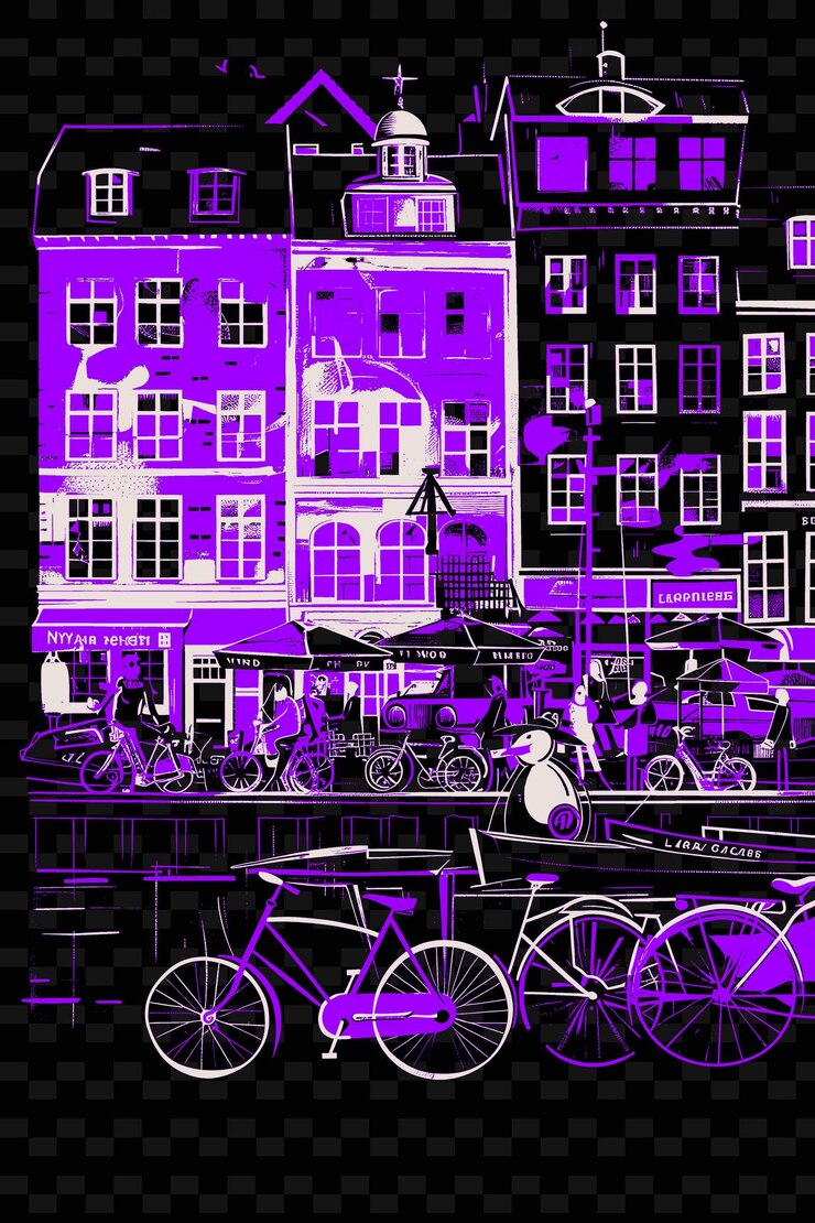 PSD png kopenhagen mit farbenfroher straßenszene und nyhavn little merm illustration citys szene kunstdekor