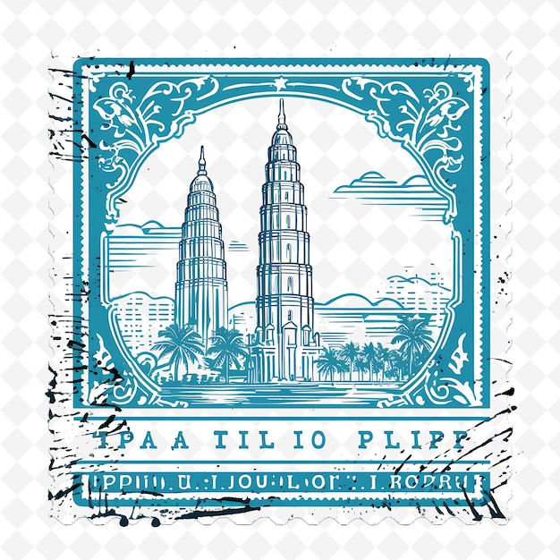 PSD png kuala lumpur ville avec monochrome couleur turquoise petronas t aquarelle dessinée à la main paysages