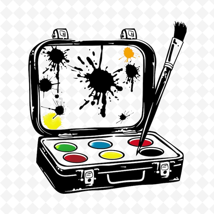 PSD png-kunst-set mit einem launischen design mit einer pinselpalette outline art creative designs