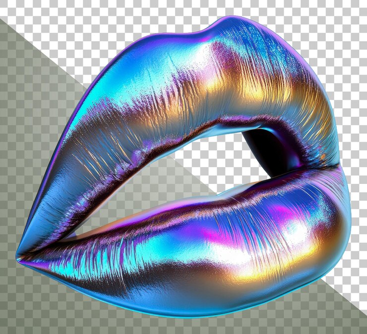 PSD png labios holográficos brillantes con colores vívidos