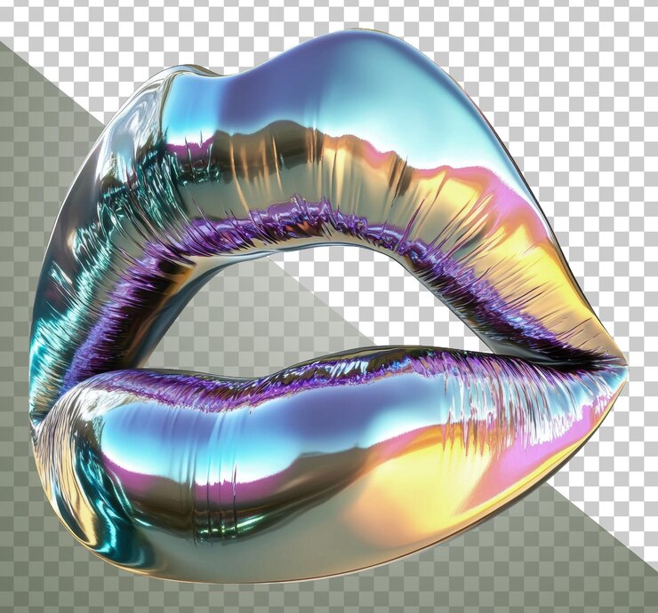 PSD png labios iridescentes en tonos vibrantes