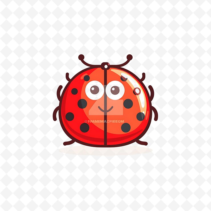 PSD png ladybug feliz con formas de puntos polcas dispuestas como un patrón ilustración plana carácter lindo