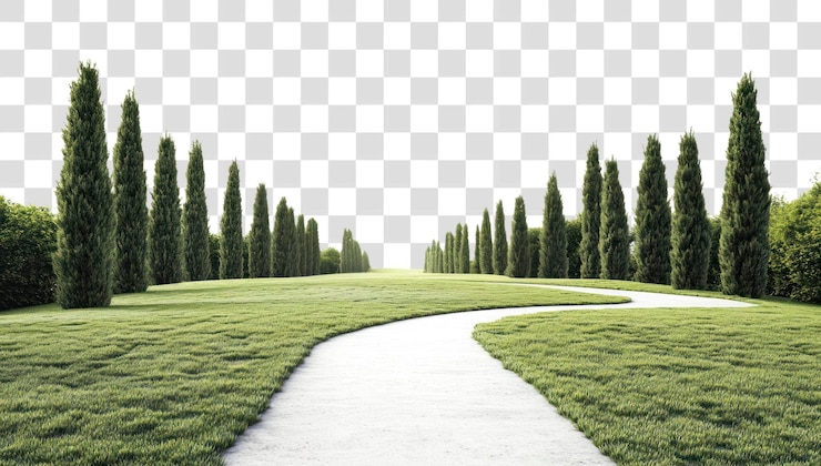 PSD png landscape trees lawn path