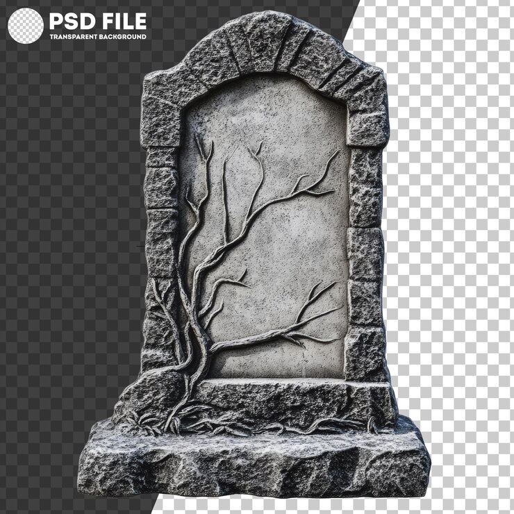 PSD png lápida de piedra detallada con un diseño artístico
