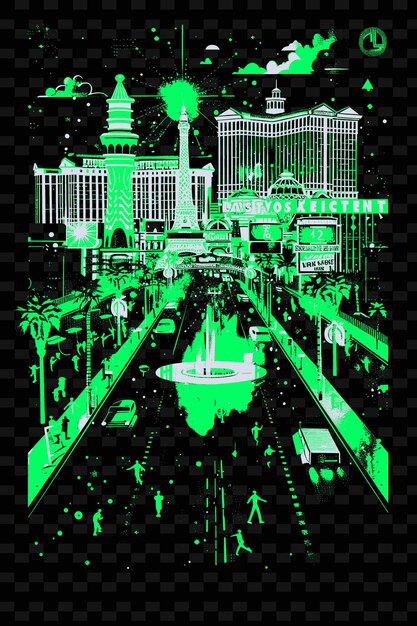 PSD png las vegas strip com neon lit street scene e casinos hotel ilustração citys scene decoração de arte