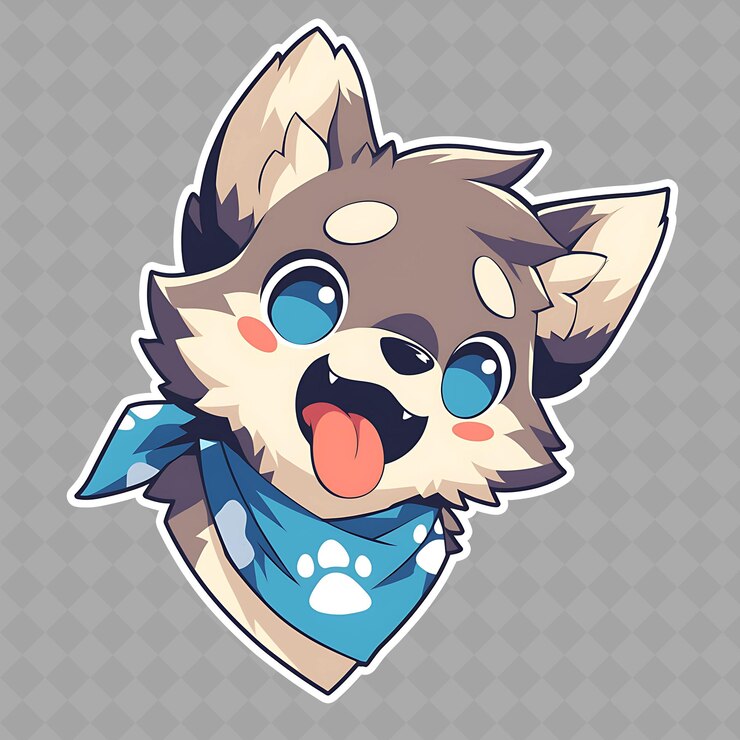PSD png lindo y encantador anime cachorro con bandana y juguetón p creative chibi colección de pegatinas