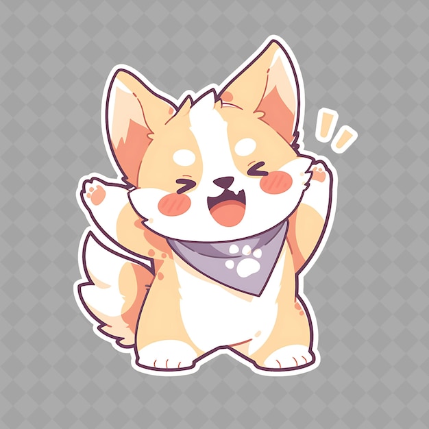 PSD png lindo y lúdico niño perro de anime con orejas de cachorro y una colección de pegatinas chibi creativas de bandana