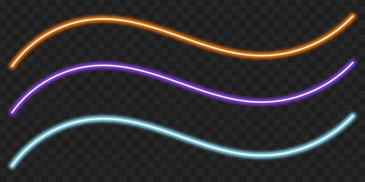 PSD png linee curve al neon luccicanti su sfondo trasparente