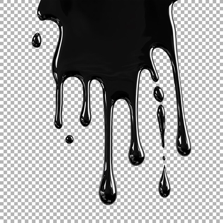 PSD png líquido negro goteando desde arriba en el fondo transparente ai generado