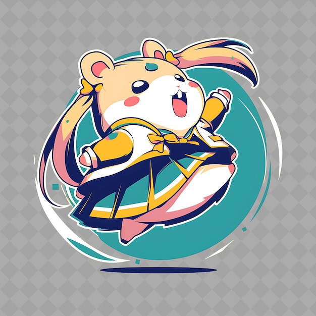 PSD png lively and energetic anime hamster girl with a wheel and a c creative chibi sticker collection (coleção de adesivos criativos de chibi)