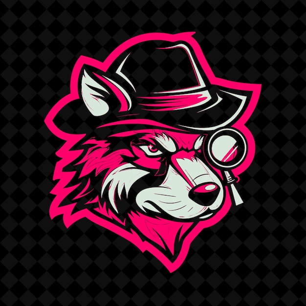 PSD png lobo astuto con un sombrero de detective y lupa colecciones de dibujos de mascotas de animales desi