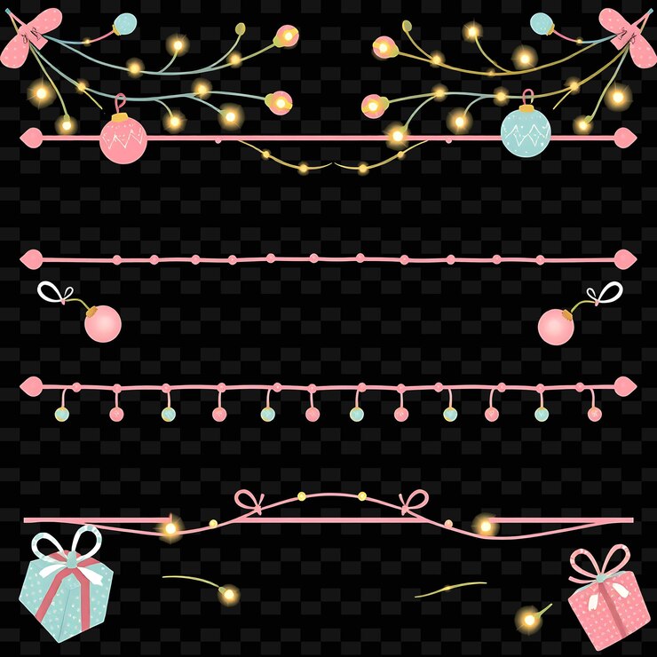 PSD png luces de hadas parpadeantes pequeñas bolas y pequeños regalos envueltos set de desarrolladores de ilustraciones suaves