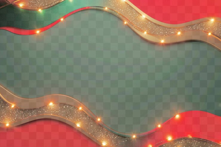 PSD png lujosas luces navideñas de fondo de borde dorado