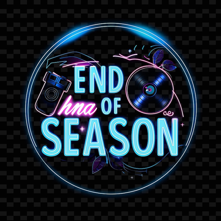 PSD png luminous neon indigo texto de fin de temporada con una idea de decoración única de vino nostálgico