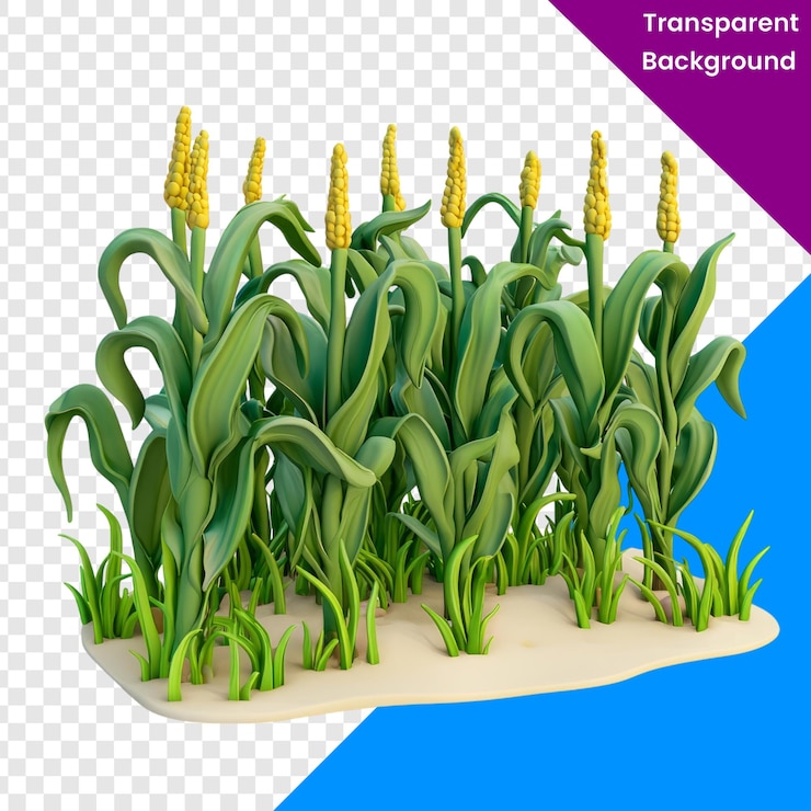 PSD png lush corn stalks with bright yellow ears
