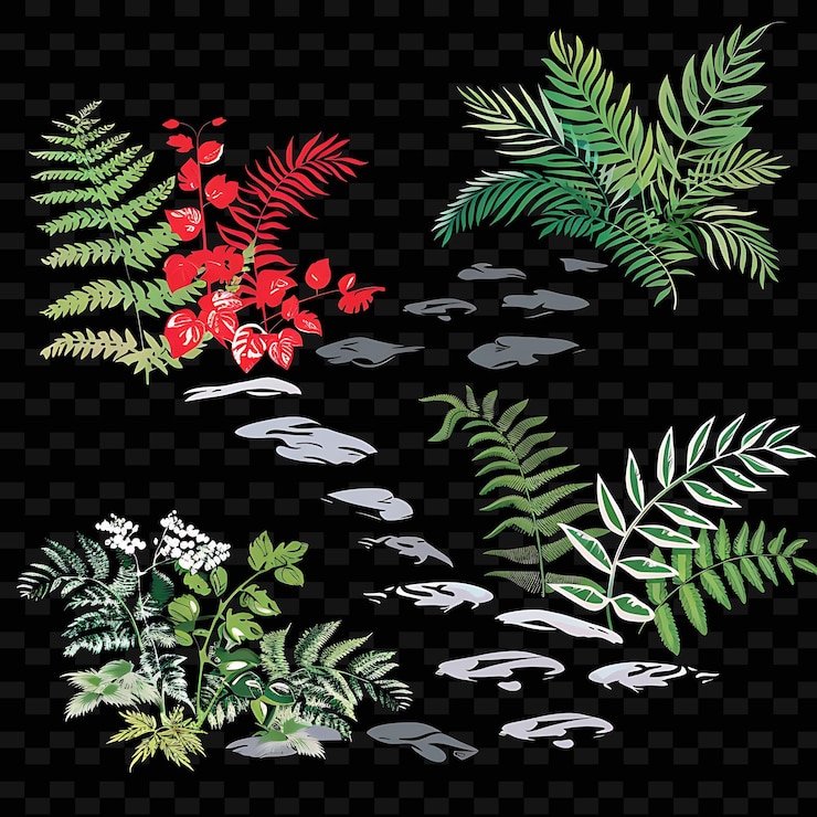 PSD png lush ferns borderlines design com característica de cachoeira e coleções abstratas de rivillustration