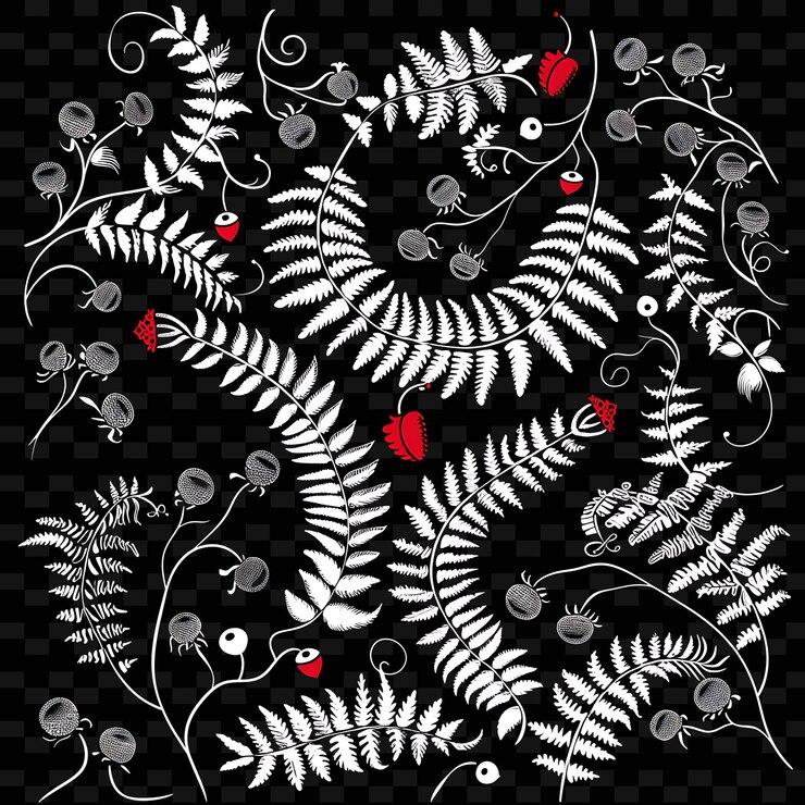 PSD png lush fiddlehead ferns diseño de bordes con motivos forestales ilustración colecciones abstractas