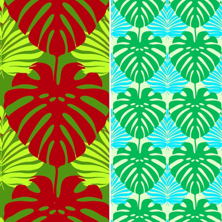 PSD png lush monstera leaves con contornos de helecho emplumado y diseño artístico de contornos de patrones de naturaleza abstracta
