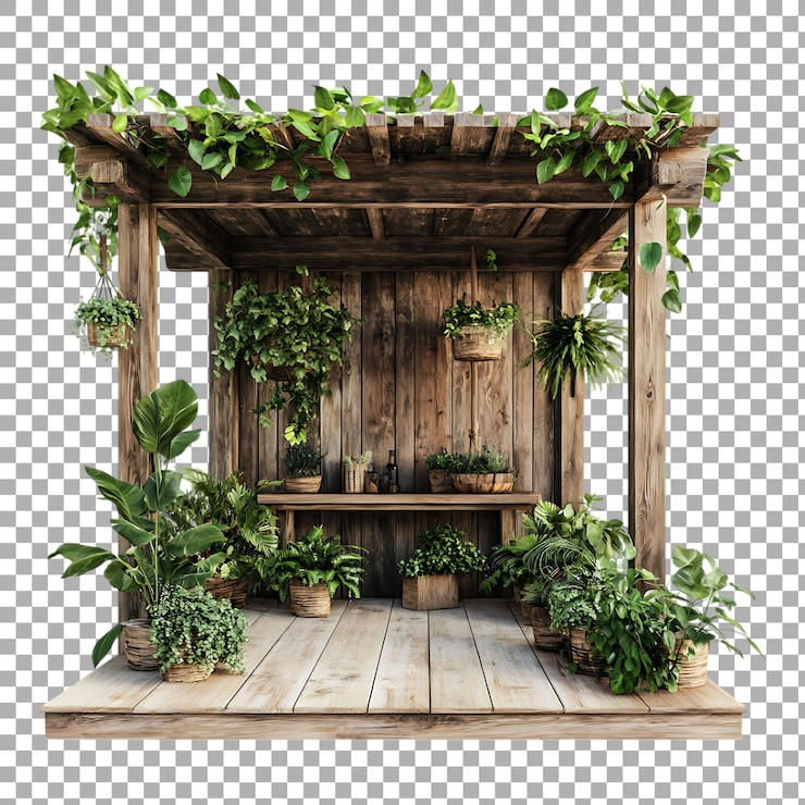 PSD png luxury terrace lounge garden contra un fondo transparente para el diseño de jardines de vida al aire libre o espacios de relajación