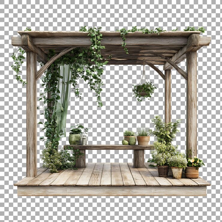 PSD png luxury terrace lounge garden contra un fondo transparente para el diseño de jardines de vida al aire libre o espacios de relajación
