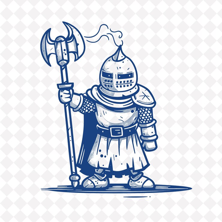 PSD png mace medieval hombre con una mace flanged con una amenaza expres forma de personaje de guerrero medieval