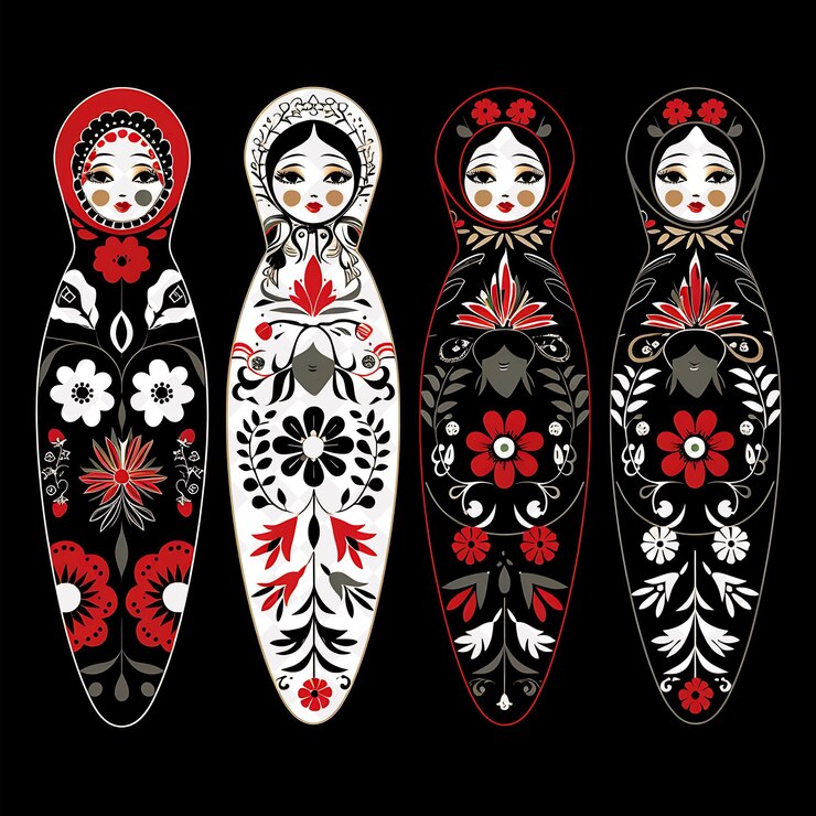 PSD png madera pintada a mano con arte popular ruso diseño de fronteras g diseño creativo de la naturaleza arte