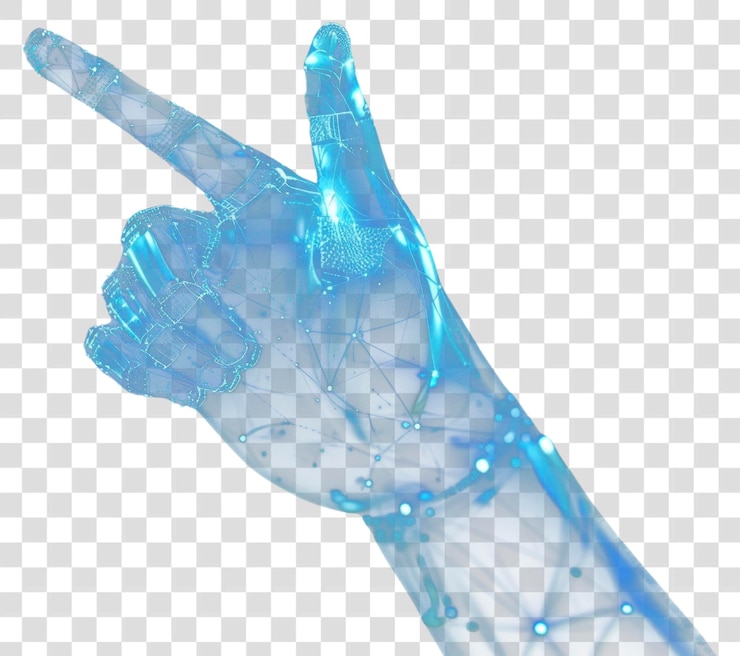 PSD png mano robótica que apunta interfaz futurista digital