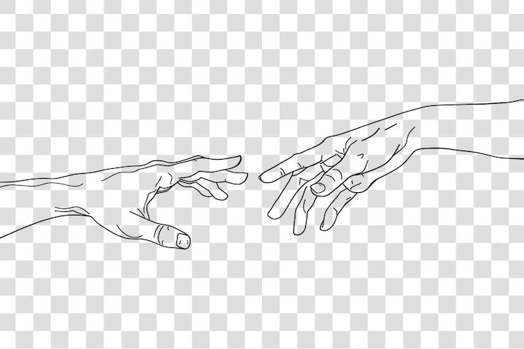 PSD png mãos alcançando arte de linha minimalista