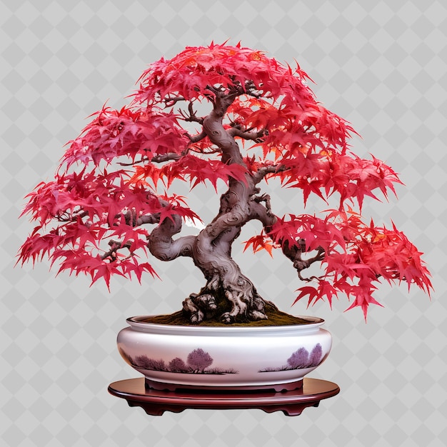 PSD png maple bonsai arbre porcelaine pot palmeraie feuilles crimson thème transparent décor d'arbres divers