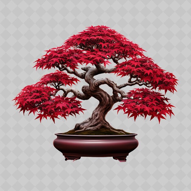 PSD png maple bonsai arbre porcelaine pot palmeraie feuilles crimson thème transparent décor d'arbres divers