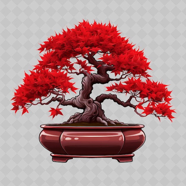 PSD png maple bonsai arbre porcelaine pot palmeraie feuilles crimson thème transparent décor d'arbres divers