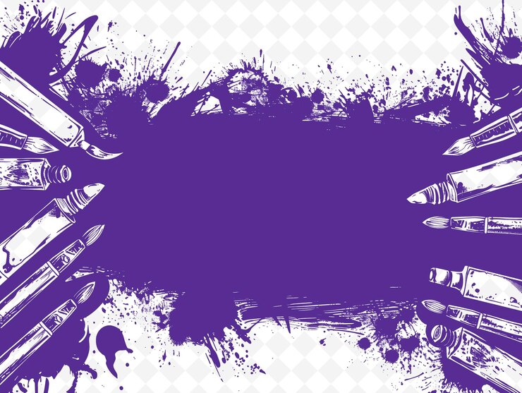 PSD png marco artístico arte con tubos de pintura y cuchillo de paleta decoración ilustración marco arte decorativo