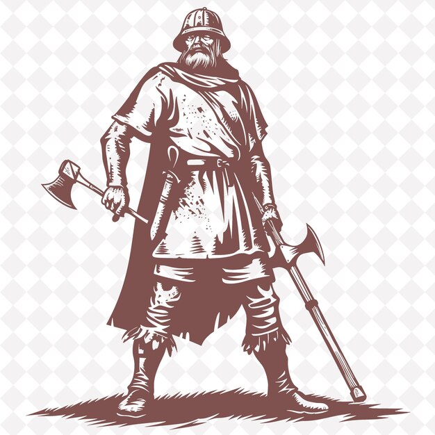 PSD png medieval lochaber axe hombre con un hacha lochaber con una forma de personaje de guerrero medieval amenazante