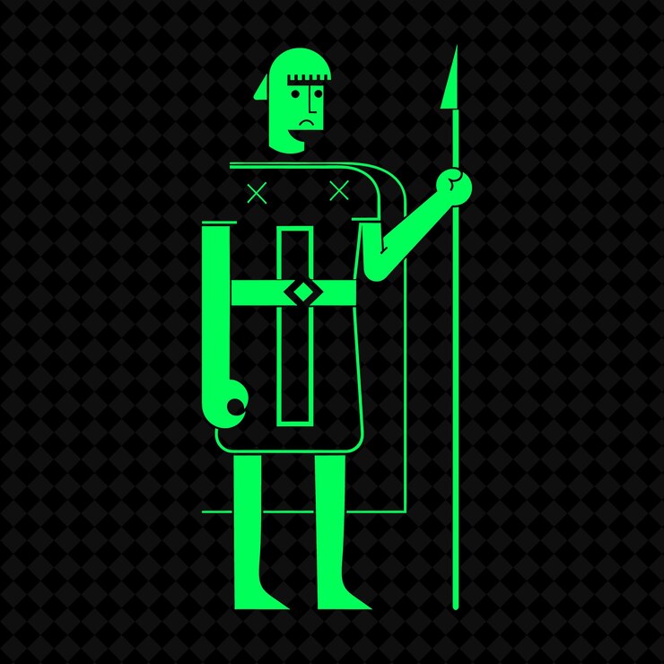 PSD png medieval quarterstaff hombre con un cuartel con una forma de personaje tranquilo ex guerrero medieval
