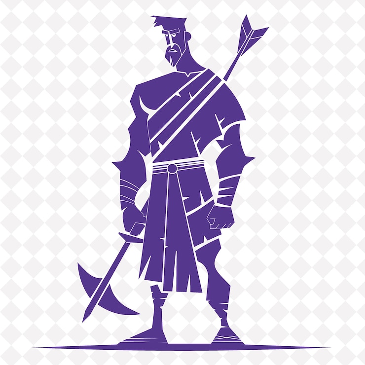 PSD png medievale kama uomo con un kama con un'espressione minacciosa sta medievale guerriero forma di personaggio