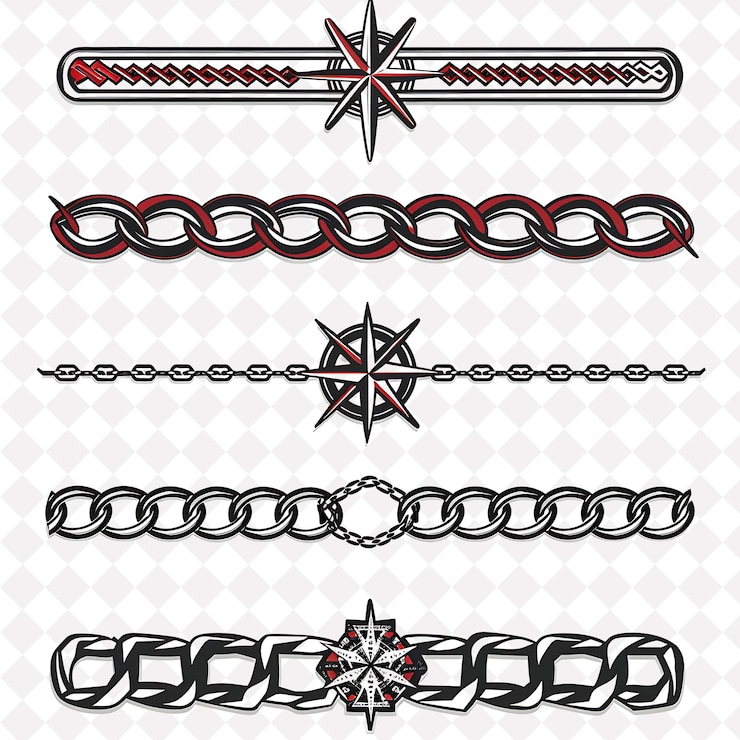 PSD png metal chain links with herringbone borderlines design orname creative nature design art