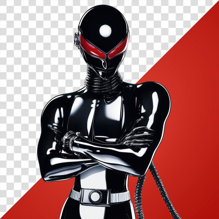 PSD png metálico cibernético alienígena rojo futurista