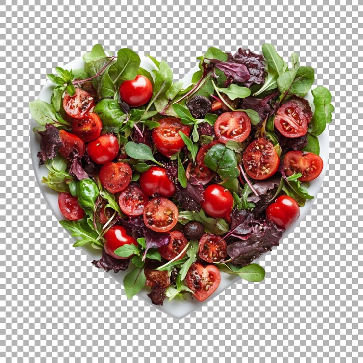 PSD png mezcla ensalada en forma de corazón en un fondo transparente generado por ai