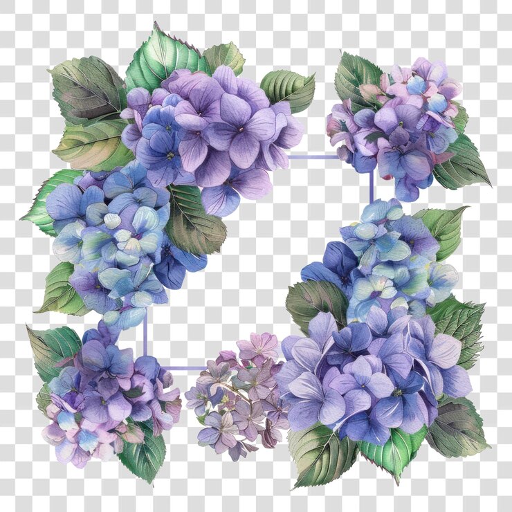 PSD png mini hortênsia fronteira aquarela coroa de flores planta