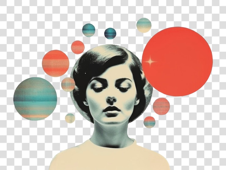 PSD png minimal collage retro soñador de arte galáctico y retrato astronómico