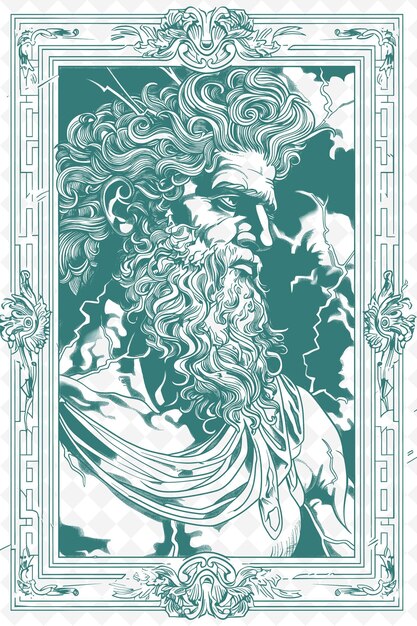 PSD png mitologia grega arte de enquadramento com zeus e relâmpago decoração ilustração arte de inquadramento decorativa