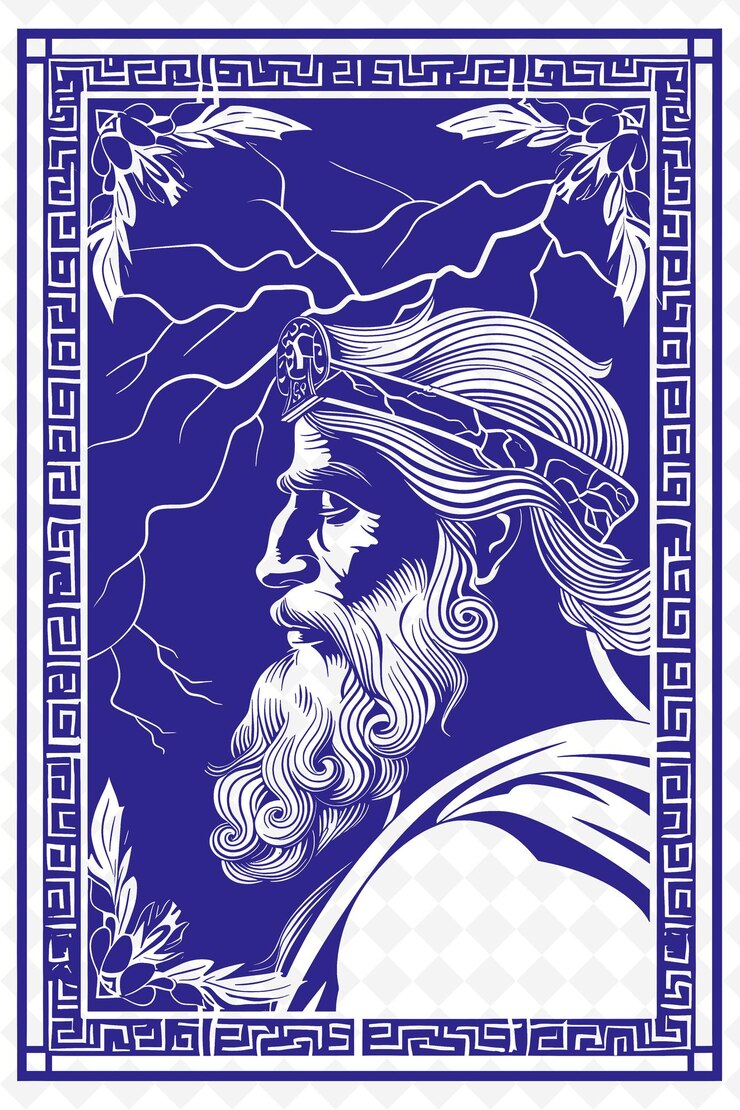PSD png mitologia grega arte de enquadramento com zeus e relâmpago decoração ilustração arte de inquadramento decorativa